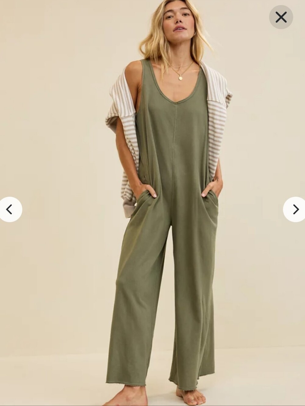 aerie Olive Green Slouchy Wide-Leg Jumpsuit Size L